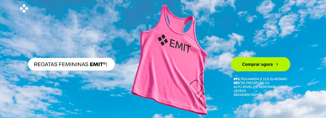 Regata feminina esportiva EMIT rosa com proteção UV, tecido leve e respirável de poliamida, ideal para treinos e atividades físicas.